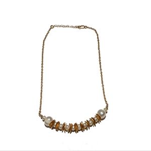 Gold Plated Brushed Discs and Freshwater Pearl Necklace